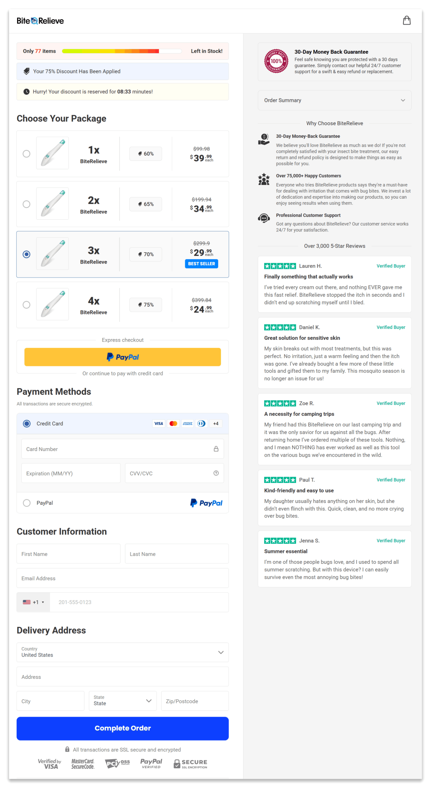 BiteRelieve secure checkout page